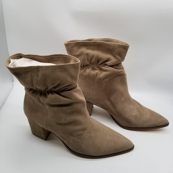 Sole Society Women Demetria Block Heel Booties Pointed Toe Beige Suede 11 - Picture 4 of 8